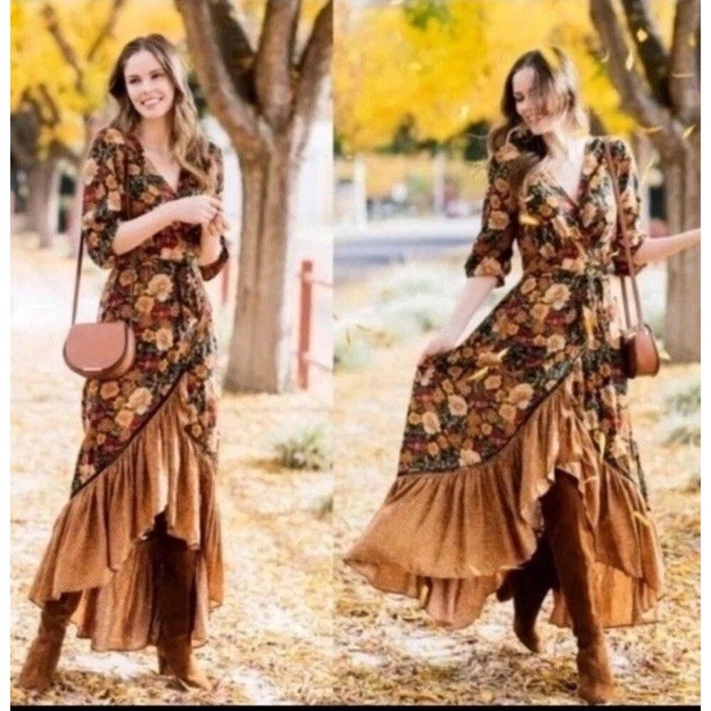Farm Rio Madrid Wrap Maxi Dress Medium Floral Brazil Romantic Boho